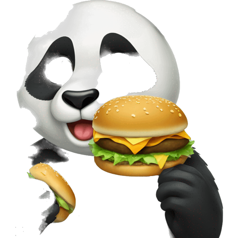 Panda eating hamburger, green background emoji