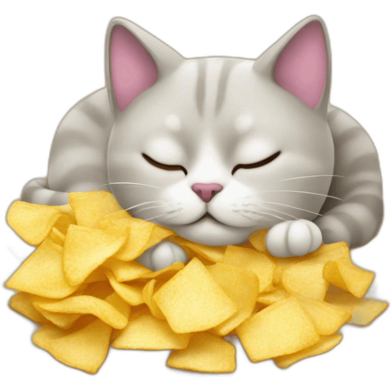 A cat sleep and eat chips emoji