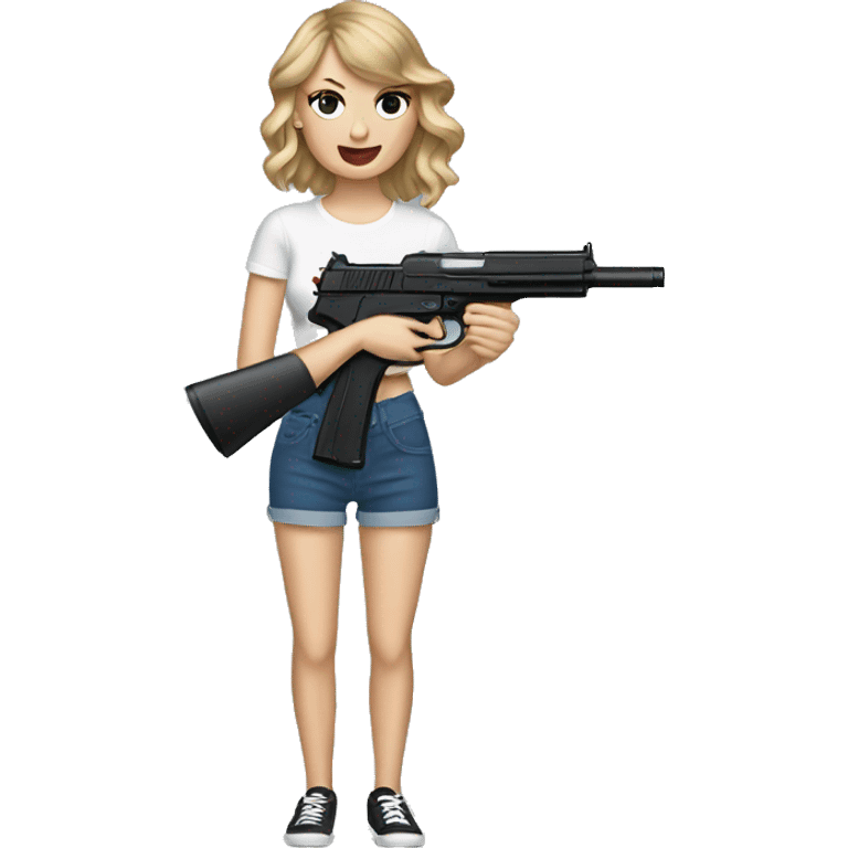 Taylor swift holding a t-shirt gun emoji