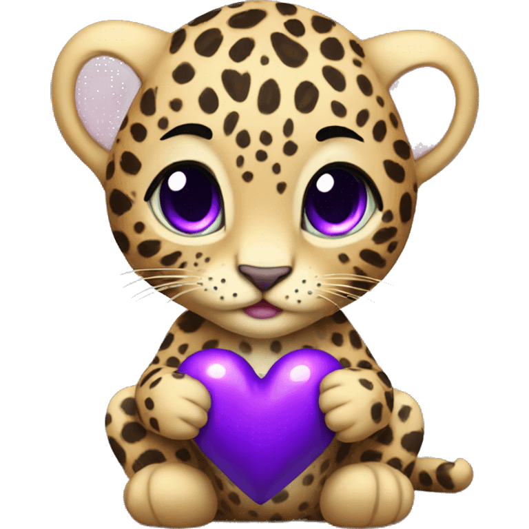 Baby leopard holding a purple heart  emoji