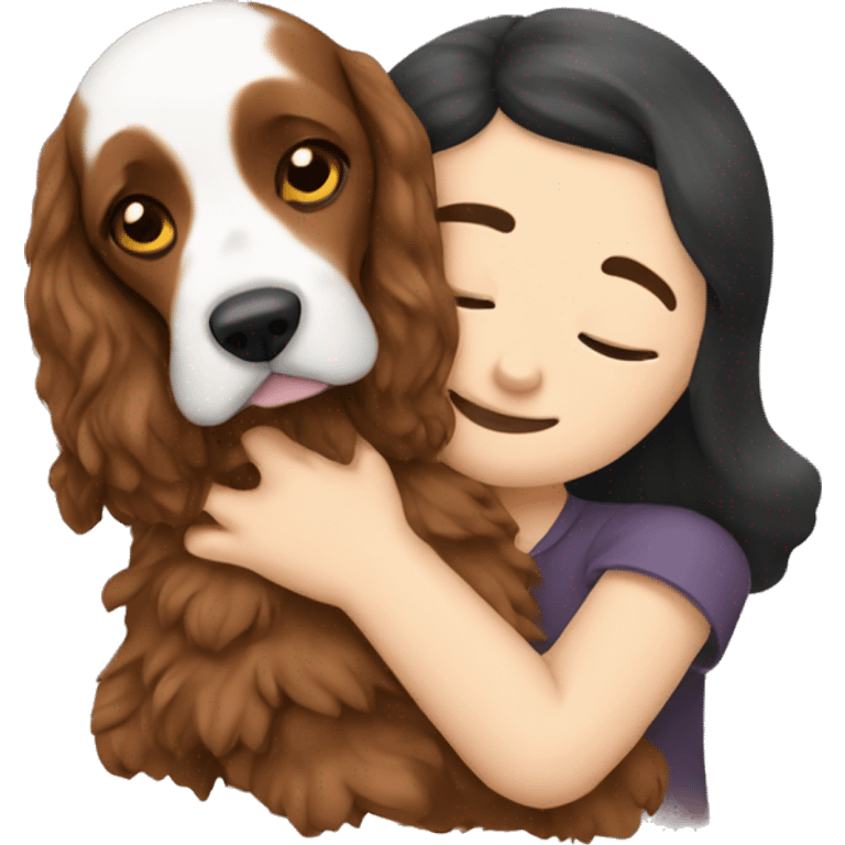 A person cuddling an English Cocker Spaniel. emoji