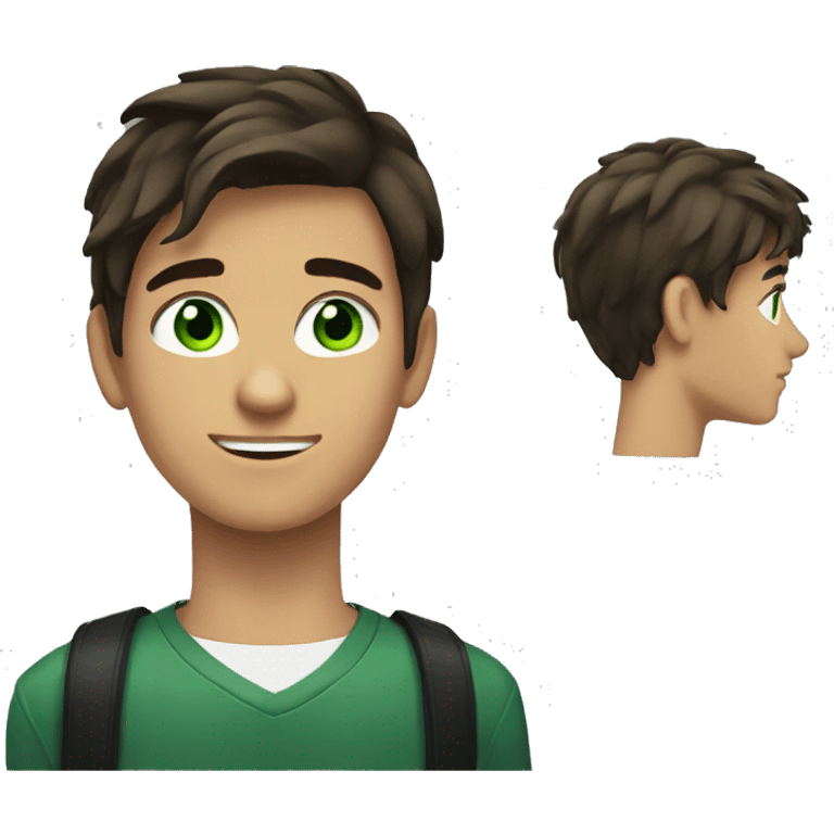 avatar a dark brown hair with green eyes suit 17 year old guy emoji