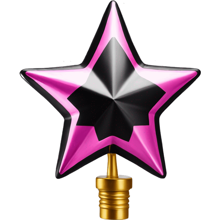 Realistic isolated black and pink metallic star christmas tree topper. emoji