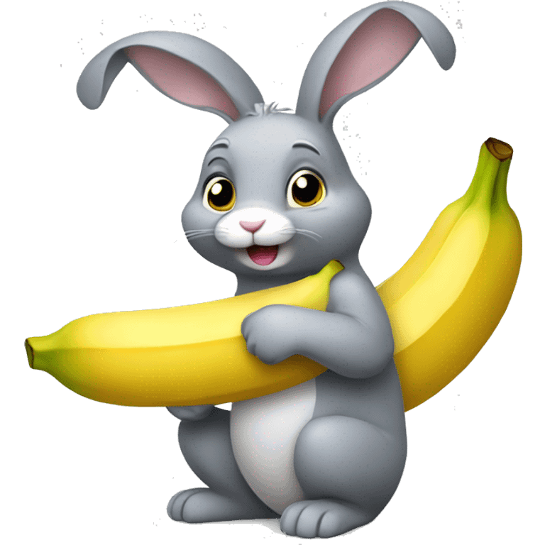 grey bunny eating banana emoji