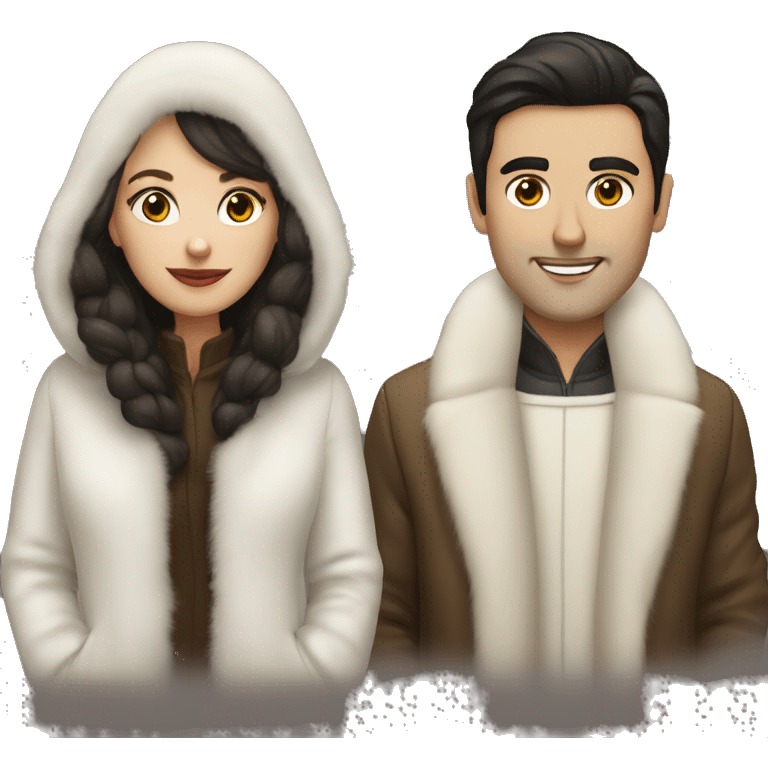 Dark haired White couple in long fur coats emoji