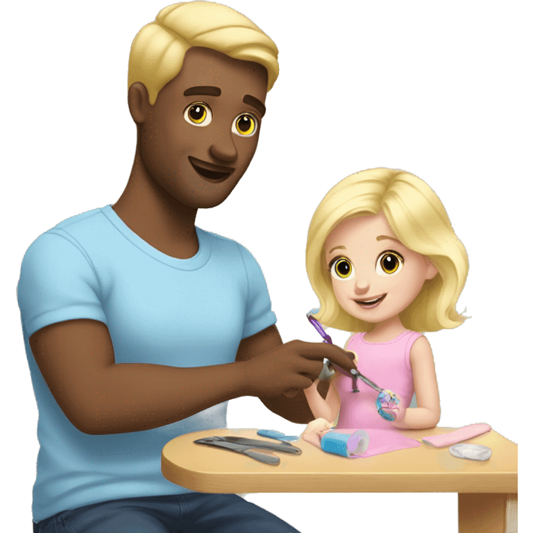 blonde babydaughter gives blonde dad a manicure emoji