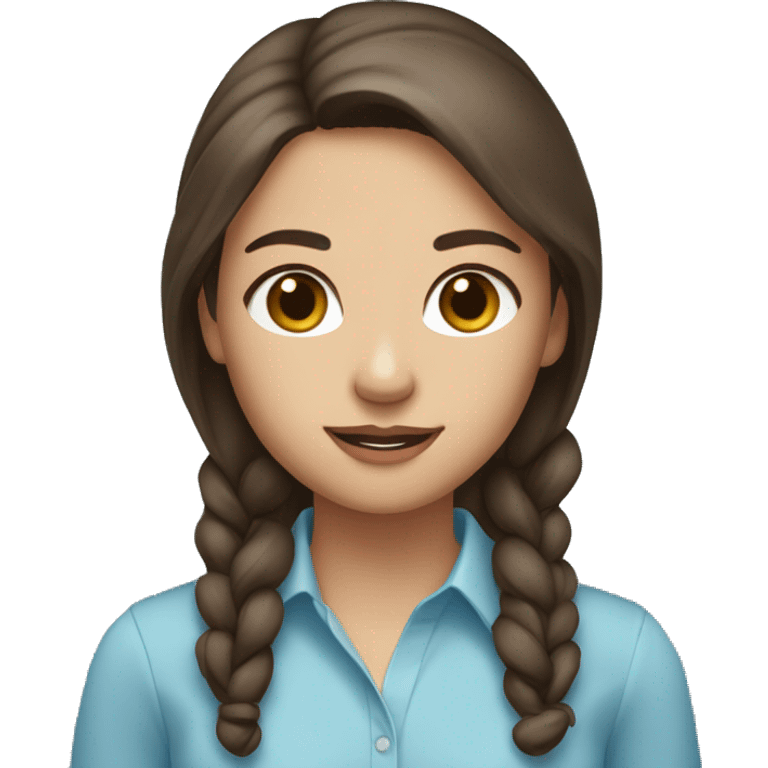 Pretty lady with light brown eyes and dark brown hair with a light blue shirt on emoji