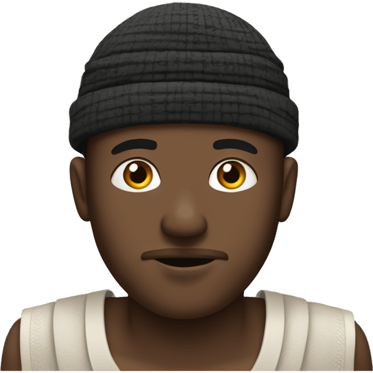 A black man wearing a kufi raising his eyebrow in confusion emoji