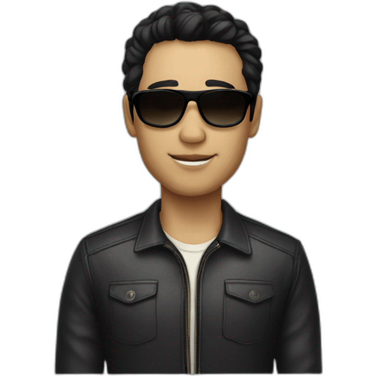 A man with black hair and sunglasses with cream skin emoji