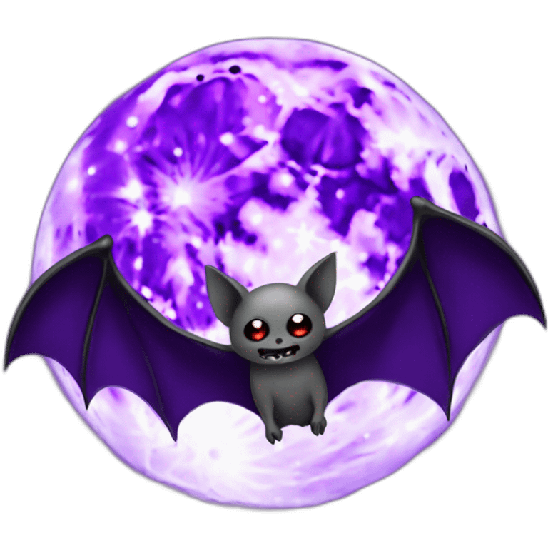 realistic full moon dripping purple behind with vampire bat wings flying in front emoji