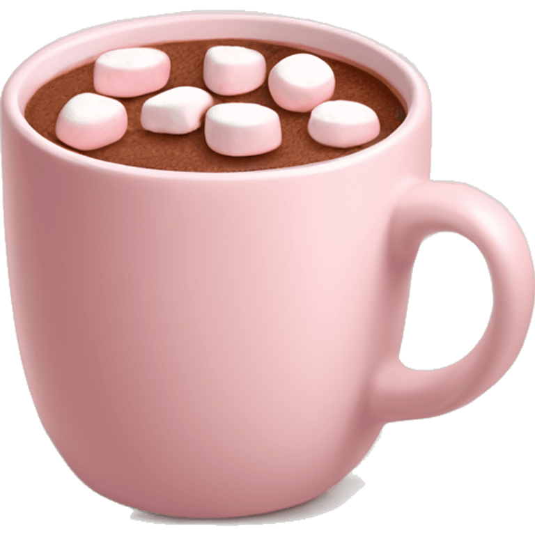 pale pink mug of cacao with mini marshmallows  emoji