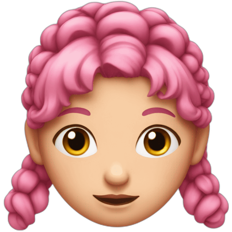 Pink-haired lady with pigtails with black eyes emoji