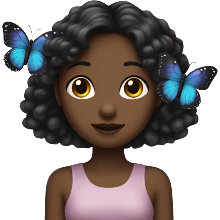 Fille noire avec un papillon dans les cheveux emoji