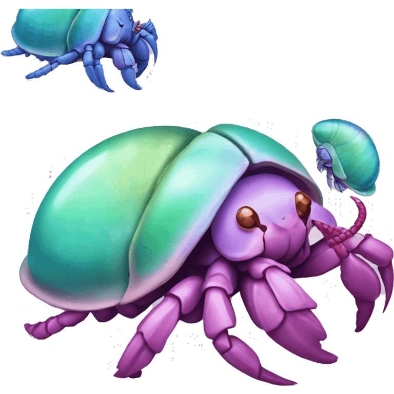 Purple pink blue green smiling hermit crab profile shell emoji