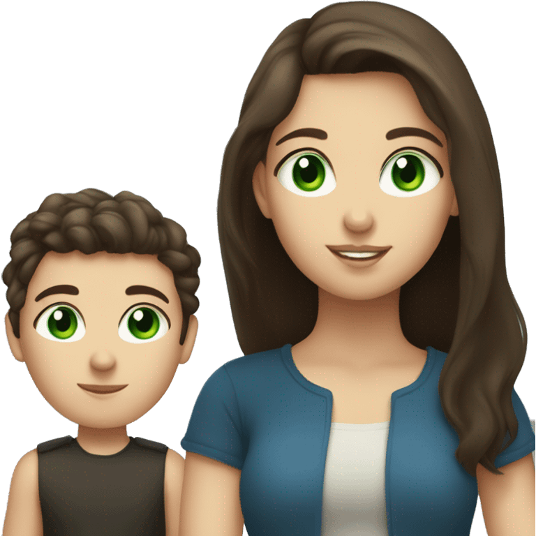 brunette, green eyed girl with brunette, blue-eyed boy emoji