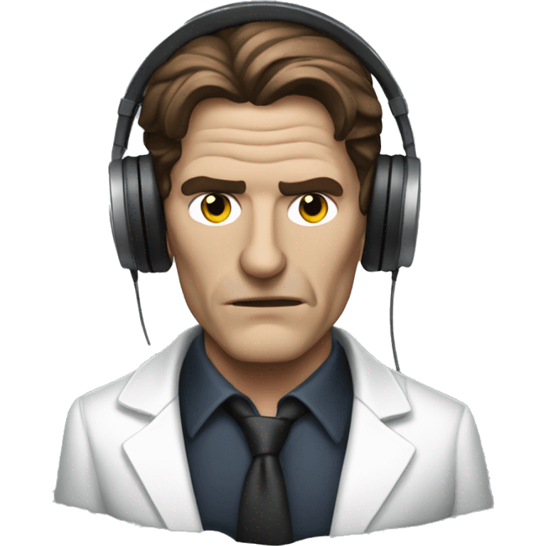 Patrick Bateman with headphone and a serious face emoji