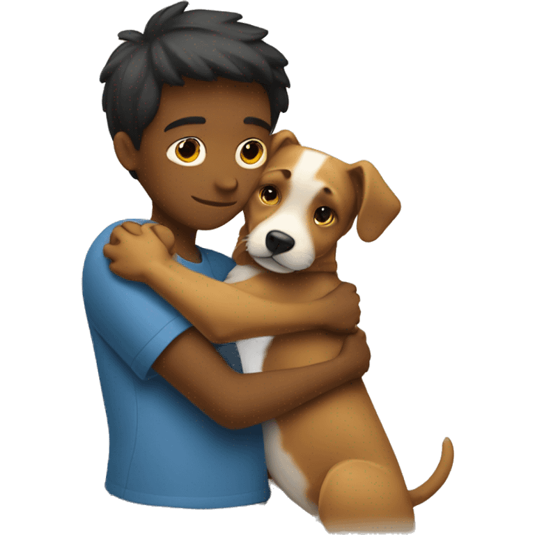 Dog hugging boy emoji