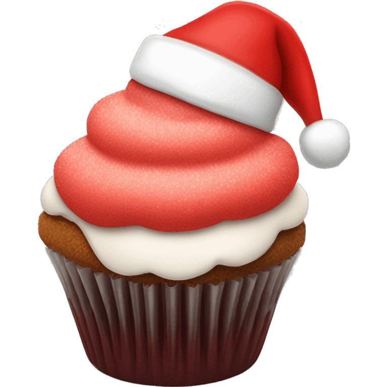 Red cupcake with Santa hat frosting emoji