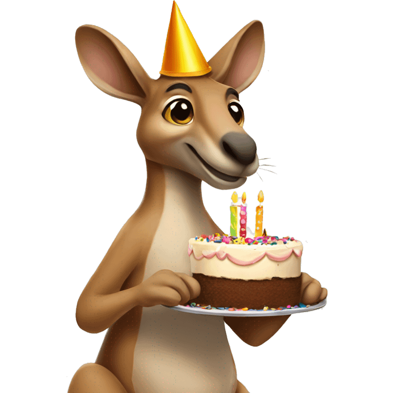 A birthday kangaroo holding a birthday cake  emoji