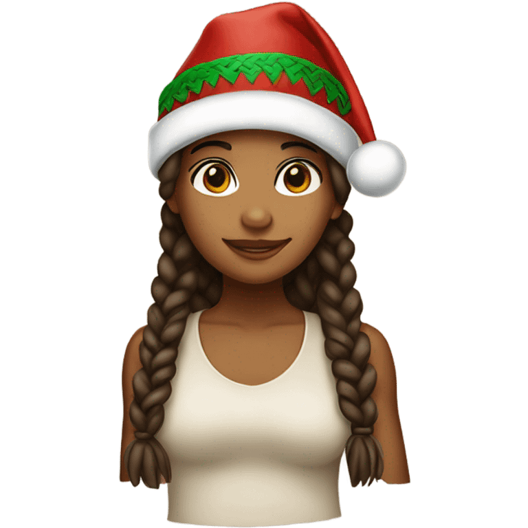 brown girl with african braids christmas hat emoji