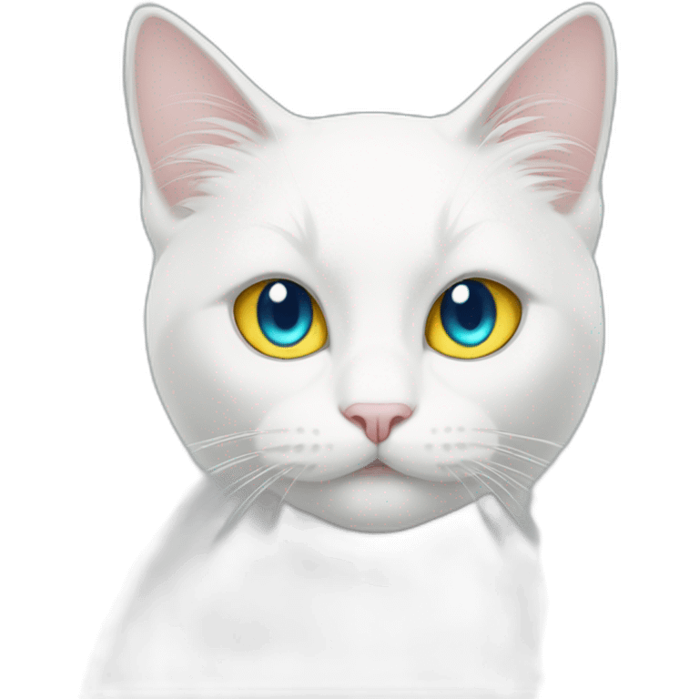 White cat one blue eye one yellow eye with mermaid tail  emoji