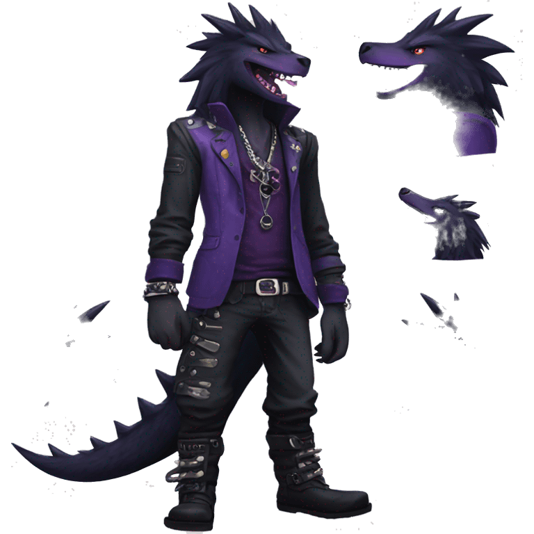 Black and purple edgy punk nargacuga-sergal full body emoji