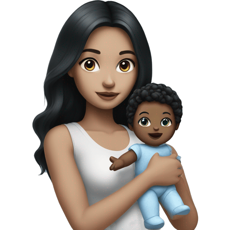 white Girl with black hair and blue eyes playing with baby doll emoji