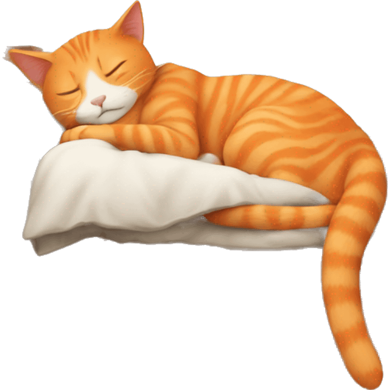 orange cat sleeping with boy emoji