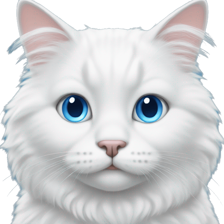 Fluffy white cat sitting down blue eyes  emoji