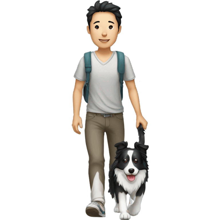 A Chinese man walking border collie emoji