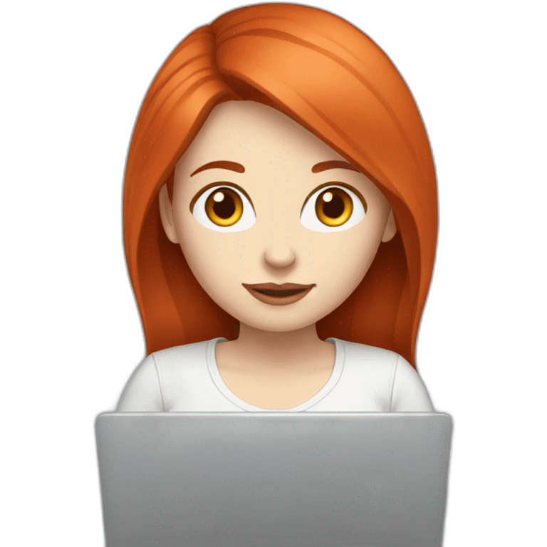 Woman red hair pale skin working with laptop emoji