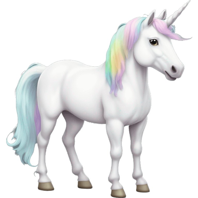 Fullbody four-legged White unicorn with pastel color mane  emoji