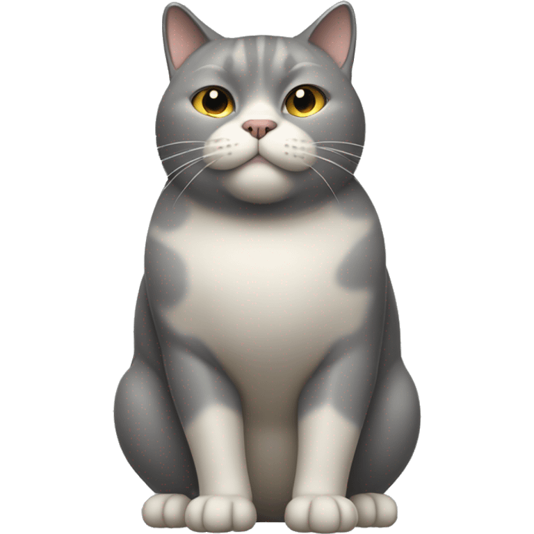 all gray fat cat with a beige spot on the right side of the chin full body emoji