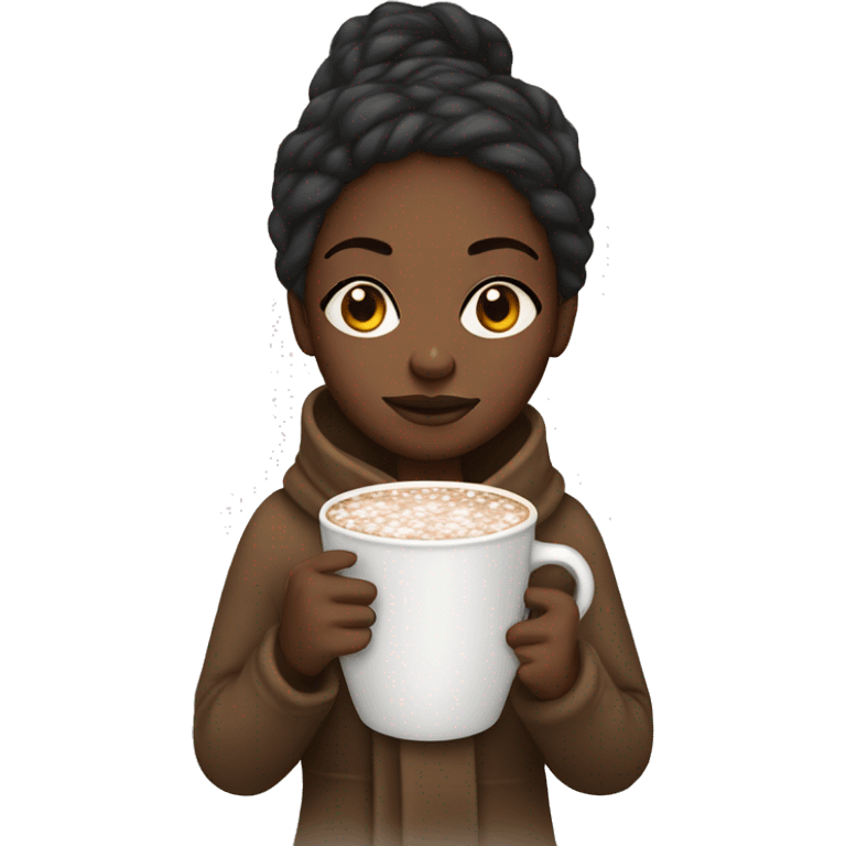 Black girl wrapped in a cover drinking hot cocoa emoji