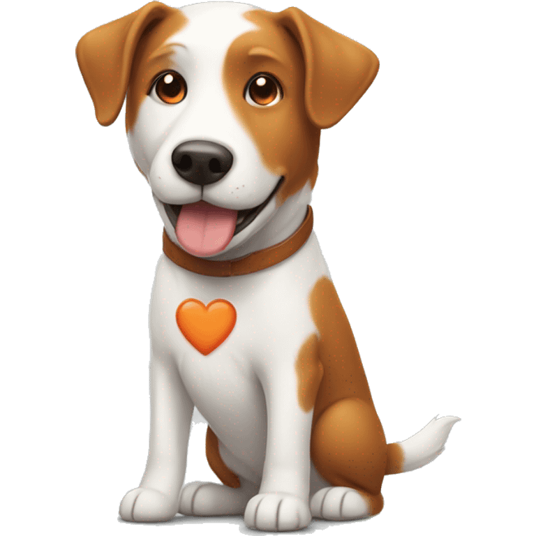 a white and brown-orange dog with a heart happy emoji