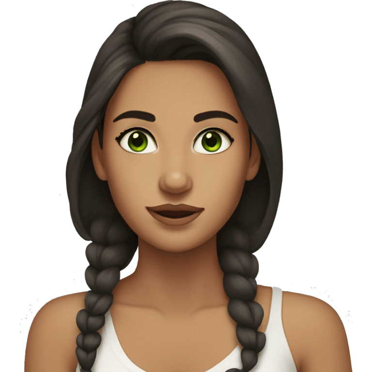 Tan girl dark hair green eyes doing skincare  emoji