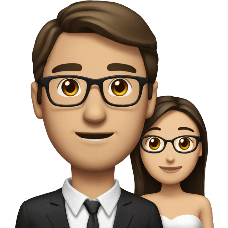 A brunette marry’s a tall brunette guy with glasses  emoji