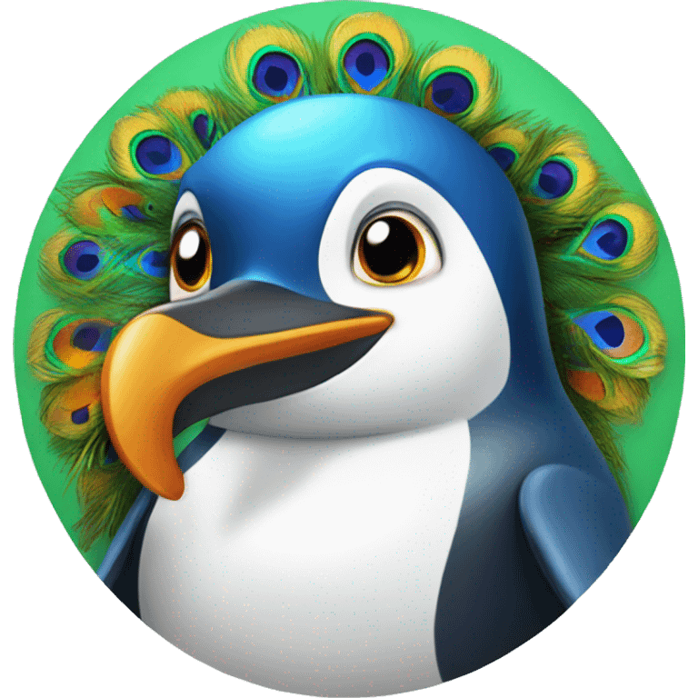 penguin with peacock wheel behind the penguin emoji