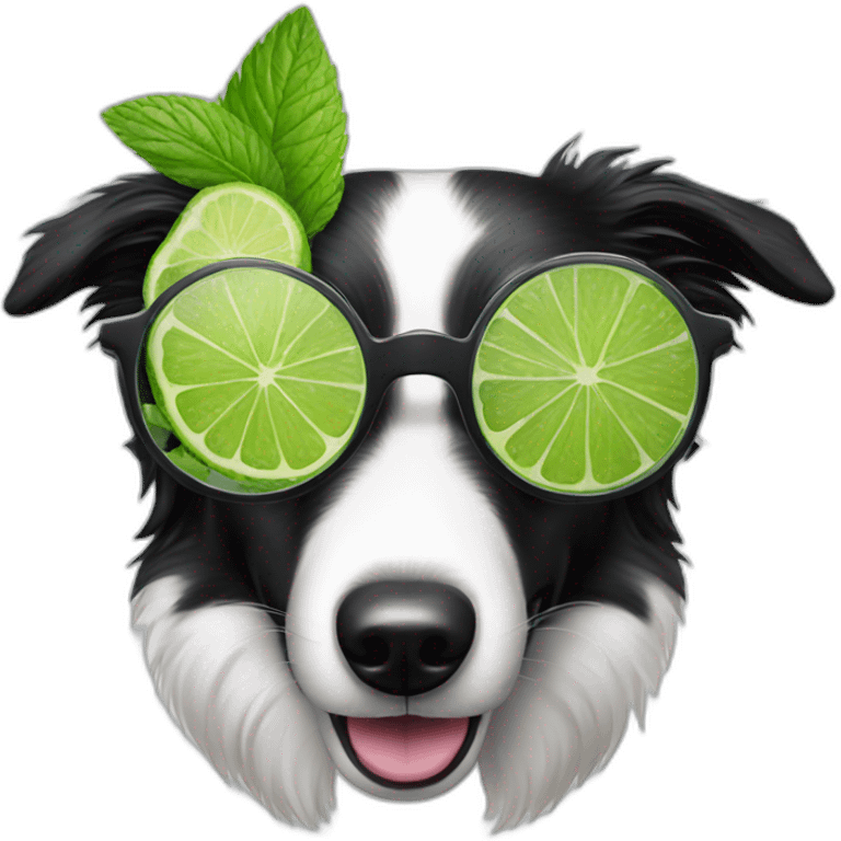 border collie with glasses drinking mojito emoji