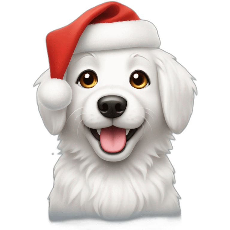 furry white happy dog with christmas hat emoji