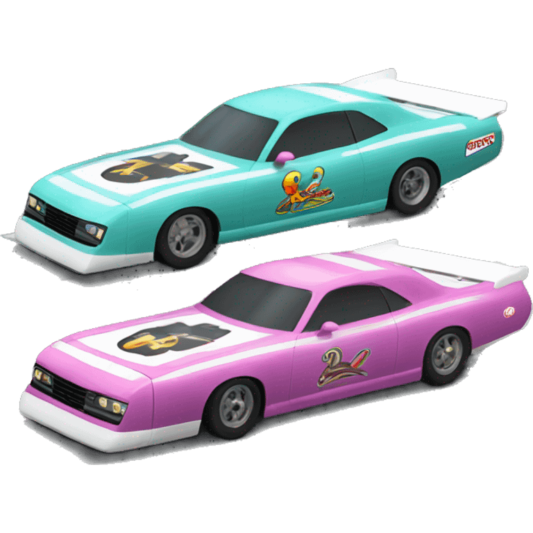 two drag cars racing, side by side emoji