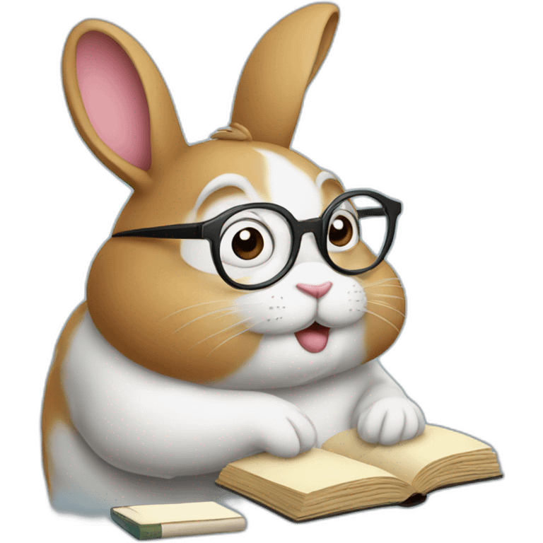 fat rabbit wearing glasses studying emoji