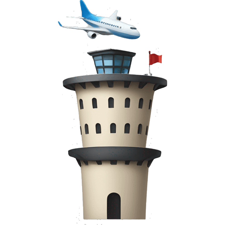 tower with an airplane heading towards its direction emoji