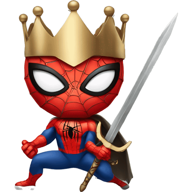 Spider-man with a crown on holding a brave sword emoji