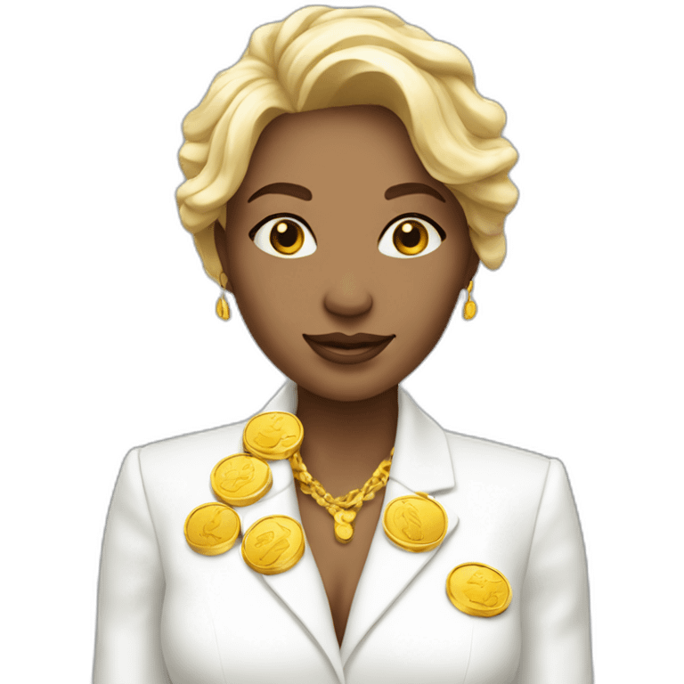 Posh-woman-with-white-suit-holding-golden-coins emoji