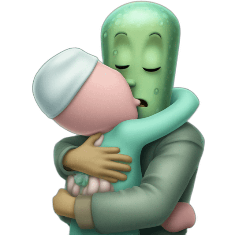 Patrick hugging squidward while squidward is kissing spongebob emoji