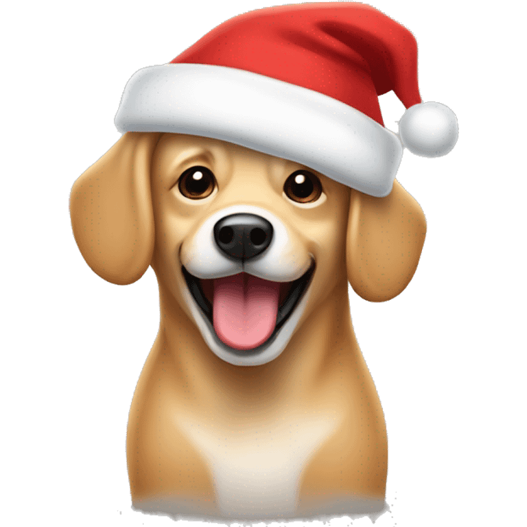 Small happy Tan dog with floppy ears in a Santa hat emoji