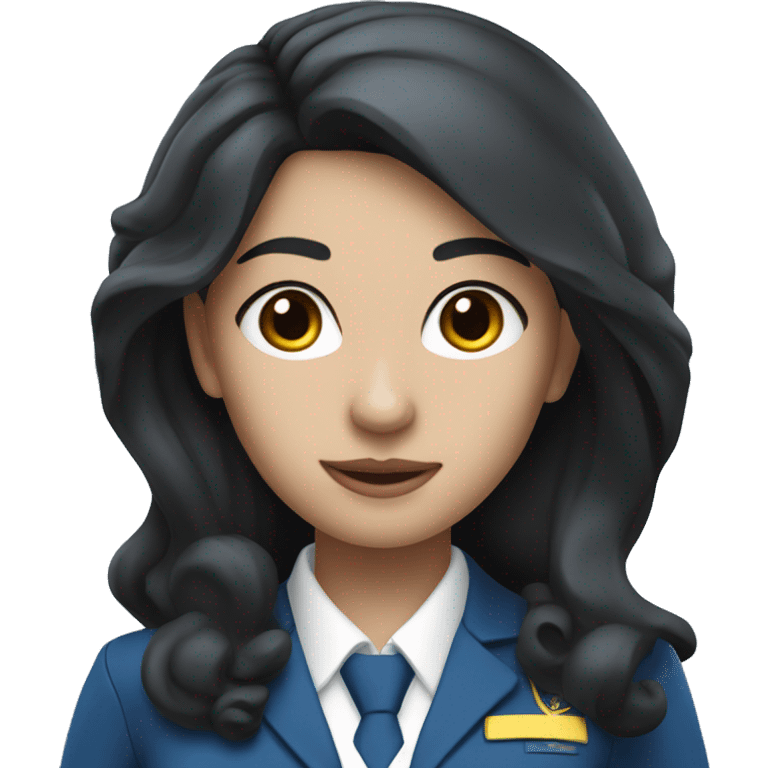 Flight attendant with long black hair, white skin and a blue uniform emoji