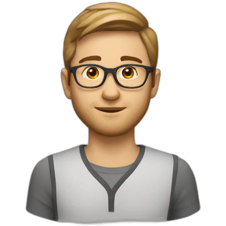 young white man with short brown straight hair and small beard with rounded gold glasses emoji