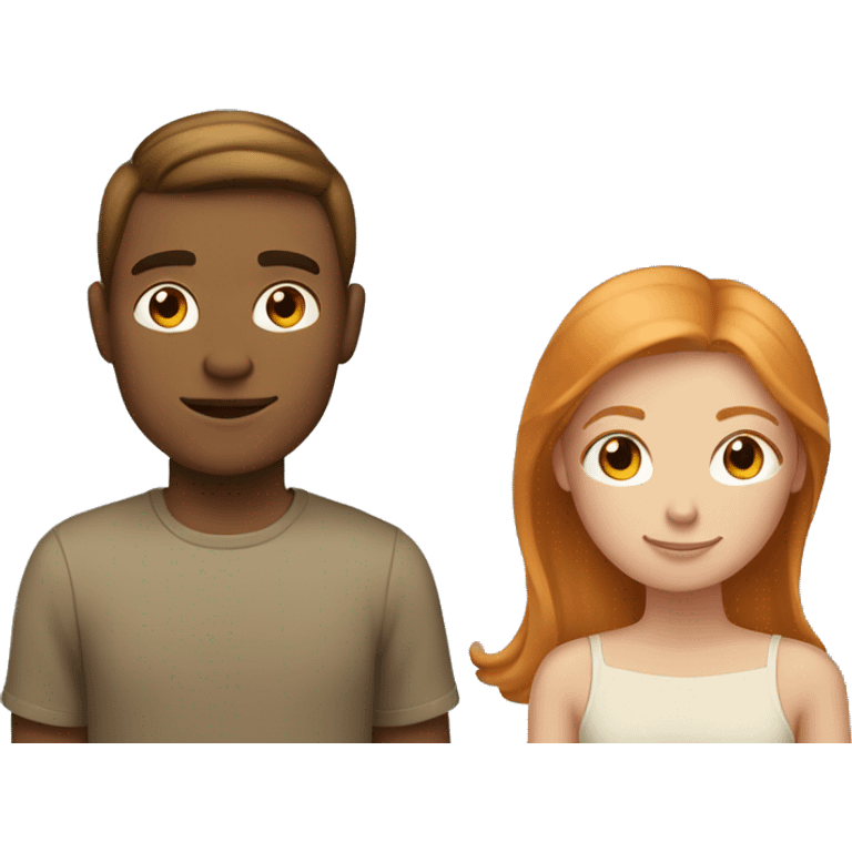 young tan Man with straight hair and young ginger woman cuddle emoji